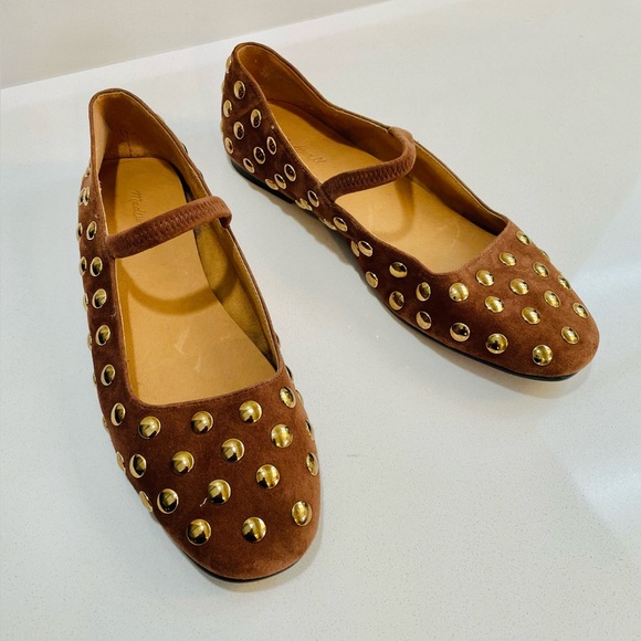 Madewell Shoes - Madewell Greta Ballet Leather Flat in Leather Suede Gold Studs